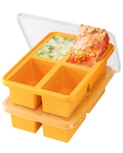 Silicone Freezer Trays with Lid 2 Pack BPA Free Soup Freezer Molds for Kitchen Stainless Steel Cube Utensils