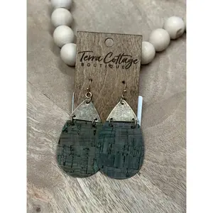 Teal Cork & Hammered Metal Earrings