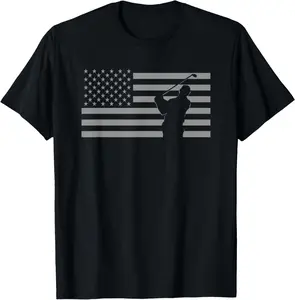 Casual Cotton shortsleeve tees American Flag Golf T-Shirt