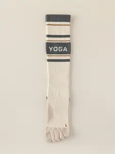 Yoga Five-Finger Long Socks, Sporty Retro Striped Style, Separated Toes, Pressure Support, Non-Slip Breathable, Ideal for Yoga Pilates Fitness Women