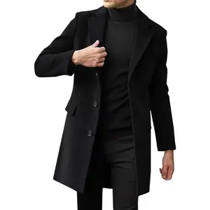 PASLTER Mens Single Breasted Trench Coat Winter Pea Coat Notch Lapel Long Casual Overcoat Sherpa Jacket Windbreaker Jackets