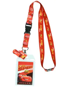 Disney Cars Lightning McQueen Blazing Forward Lanyard with Clear ID Badge Holder and 2" Rubber Race Car Charm