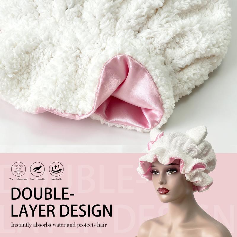 Worm Winter Luxurious White Teddy Bear Hat with Satin Adjustable 3D Texture Plush for Women Hair Care Sleep Bonnet Holiday Party Stylish Cute