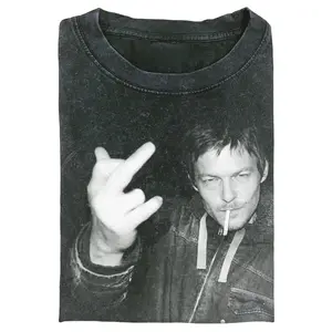 The Walking Dead Norman Reedus Middle Finger T-Shirt – Daryl Dixon Smoking Graphic Tee, Vintage Black White Badass Fan Shirt