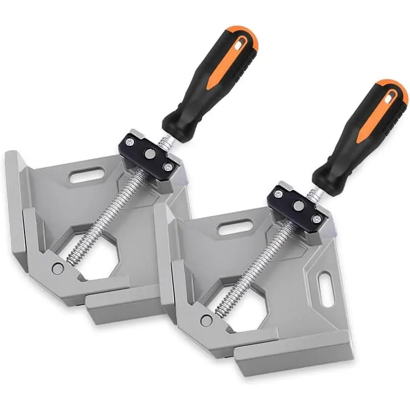 2 Pack Right Angle Clamp - 90 Degree Clamps for Woodworking, Single Handle Aluminum Alloy Corner Clamp with Adjustable Swing Jaw for Welding, -Working, Drilling, Crafting Project