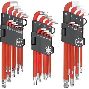31- Stubby Allen Wrenches Set Ball End Hex Key Set SAE(0.05"-3/8") Metric(1.5mm-10mm) TORX(T10-T50)