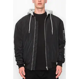 VICTORIOUS Oversized Hooded Bomber Jacket Men's Long Sleeve Casual Padded jacket with Zipper & Pockets