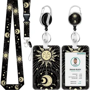 BY-B77   Teacher Lanyards for Id Badges Ajustable, Cute Apple Badge Reel Heavy Duty with Carabiner Clip, Fashionable ID Badge Holder with Breakaway Lanyard for Women Work Office Nurse Doctor Student Gifts