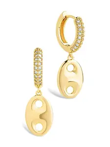 Bliss CZ Anchor Chain Micro Hoop Earrings