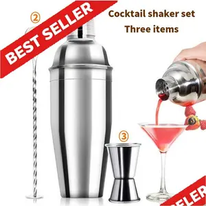 25oz Professional Cocktail Shaker Set - 3-Piece Stainless Steel Martini Shaker with Built-in Strainer - Rust-Proof Gin & Tonic Shaker - Essential Bartender Tools for Beginners & Pros