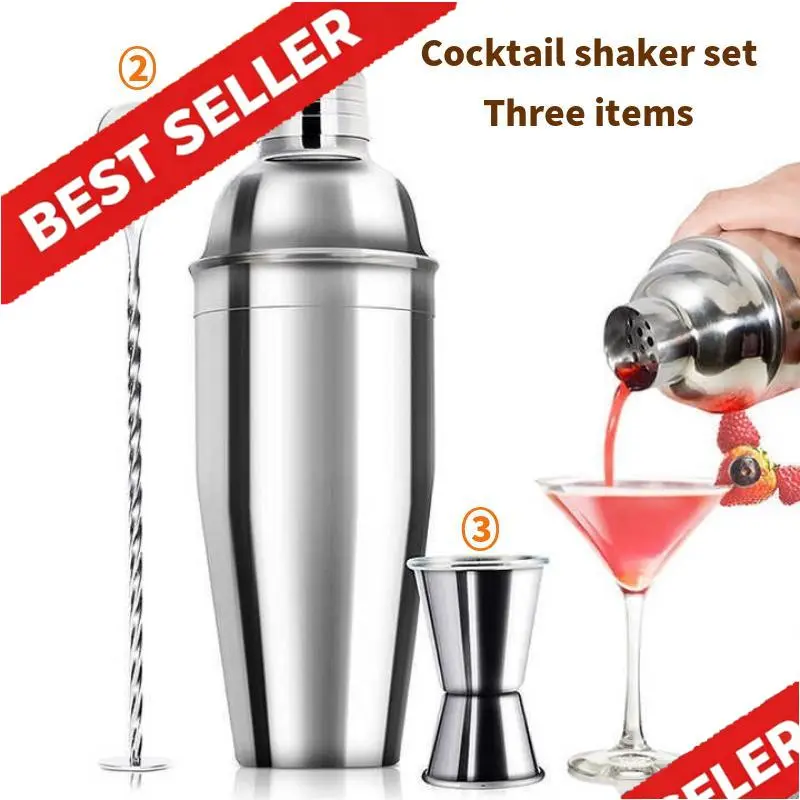 25oz Professional Cocktail Shaker Set - 3-Piece Stainless Steel Martini Shaker with Built-in Strainer - Rust-Proof Gin & Tonic Shaker - Essential Bartender Tools for Beginners & Pros