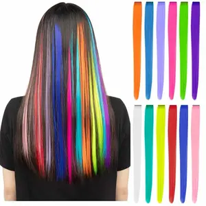 12 Pcs Clip in Hair Extensions, 22 Inch Colored Hair Extensions Party Highlights Long Straight Synthetic Hairpieces for Women s Girls