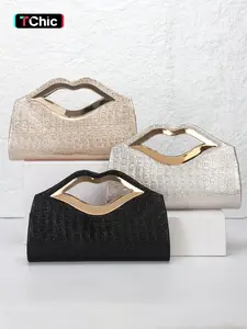 Lip-shaped designer handbag, Elegant handbag, crocodile-patterned ladies' evening clutch, dressy handbag with detachable shoulder chain for crossbody wear. Ideal for parties, weddings, proms