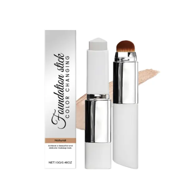 Foundation Stick Color Changing 2-in-1 with Built-in Triangular Brush Auto Color-Matching Flawless Base Daily Quick Makeup 13g for Dark Skin Women