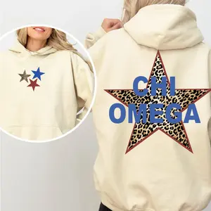Custom Sorority Leopard Star Hoodie, Trendy Leopard Sorority Sweatshirt, Denim Style Greek Apparel, Bid Day Big/Little Gift