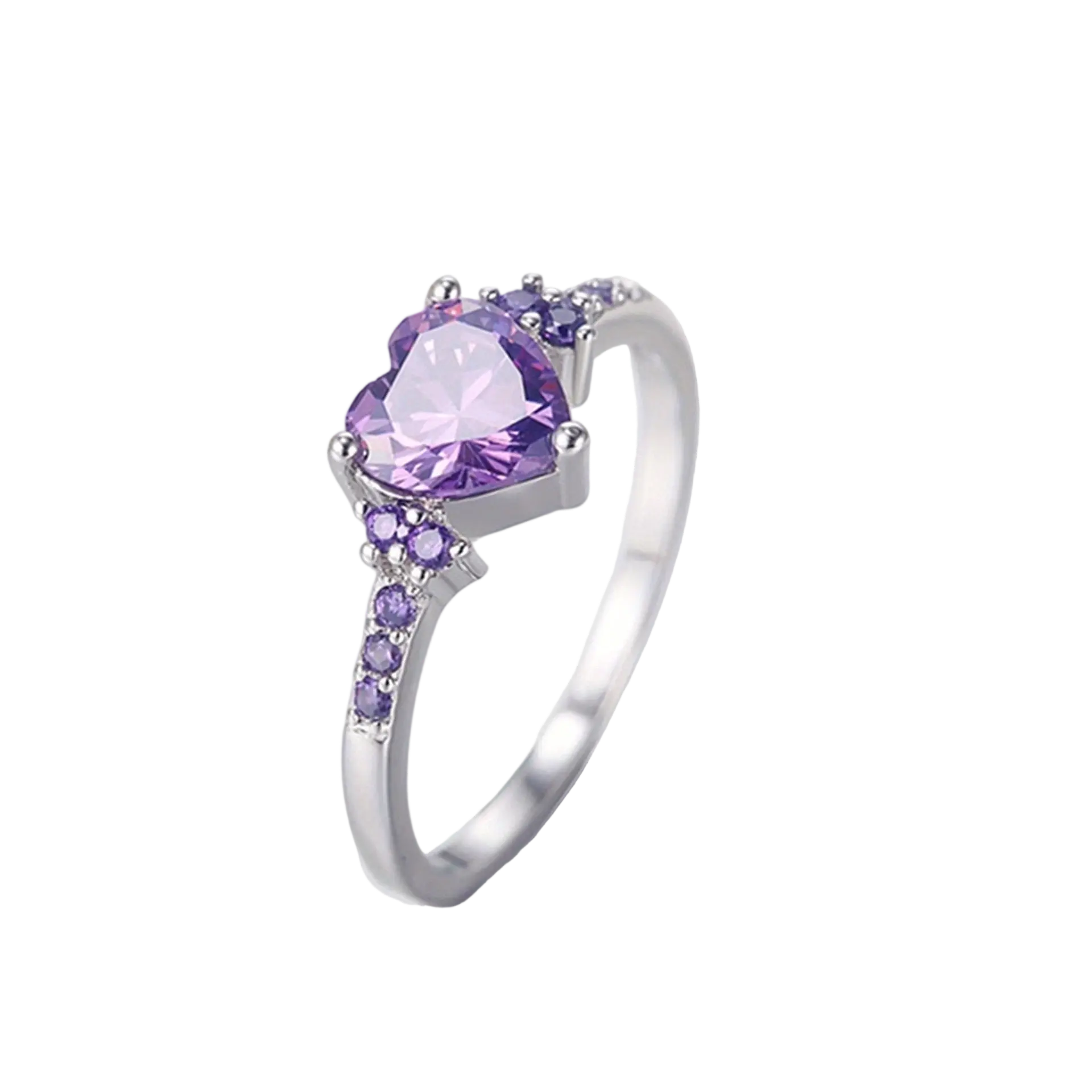1 Piece Of New Creative Women’S Fashion Ring Inlaid With Natural Amethyst And Zircon – A Stylish Wedding Heart-Shaped Ring Jewelry Accessory, Perfect As A Gift For Female Friends