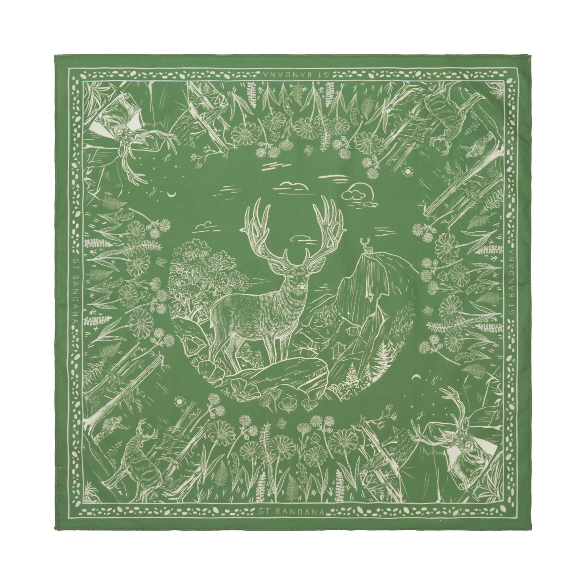 GT Bandana Vintage Mountain Animals Print Cotton Bandana-Style Scarf, 22x22in Soft Unisex Sports Accessory, Softer with Each Wash, Vibrant Outdoor Tones, Cold/Machine Washable, Ideal Birthday Gift for Outdoor Enthusiasts, All Seasons Use