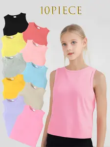 10 Piece Set Girls' Soft Comfortable Elastic Fitted Basic Sports Tank Tops, Summer Casual Wear, Beach Vacation Essential, Perfect Gift for Granddaughter