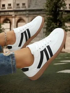 Women's Casual Sneakers, PU Leather Medium Width, Solid Pattern, Rubber Sole, All Seasons, Comfortable Walking Shoes for Spring & Fall