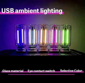 USB Car Atmosphere Light, Touch Dimmable LED Filament Lamp Bulb Portable Plug and Play Night LightDecorative Light for Car HomeBedroom