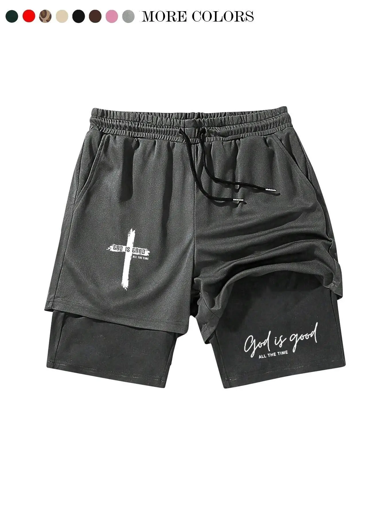 Men's 2-In-1 Compression Liner Shorts, "god Is Good" Graphic, Quick Dry Athletic Gym Shorts with Pockets, Christian Faith Activewear, Athleisure Shorts