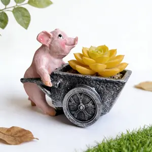 1pc Outdoor Realistic Animal Cute Pig Cart Plant Pot with Drainage Holes, Home Garden Yard Decoration, Indoor Outdoor Use