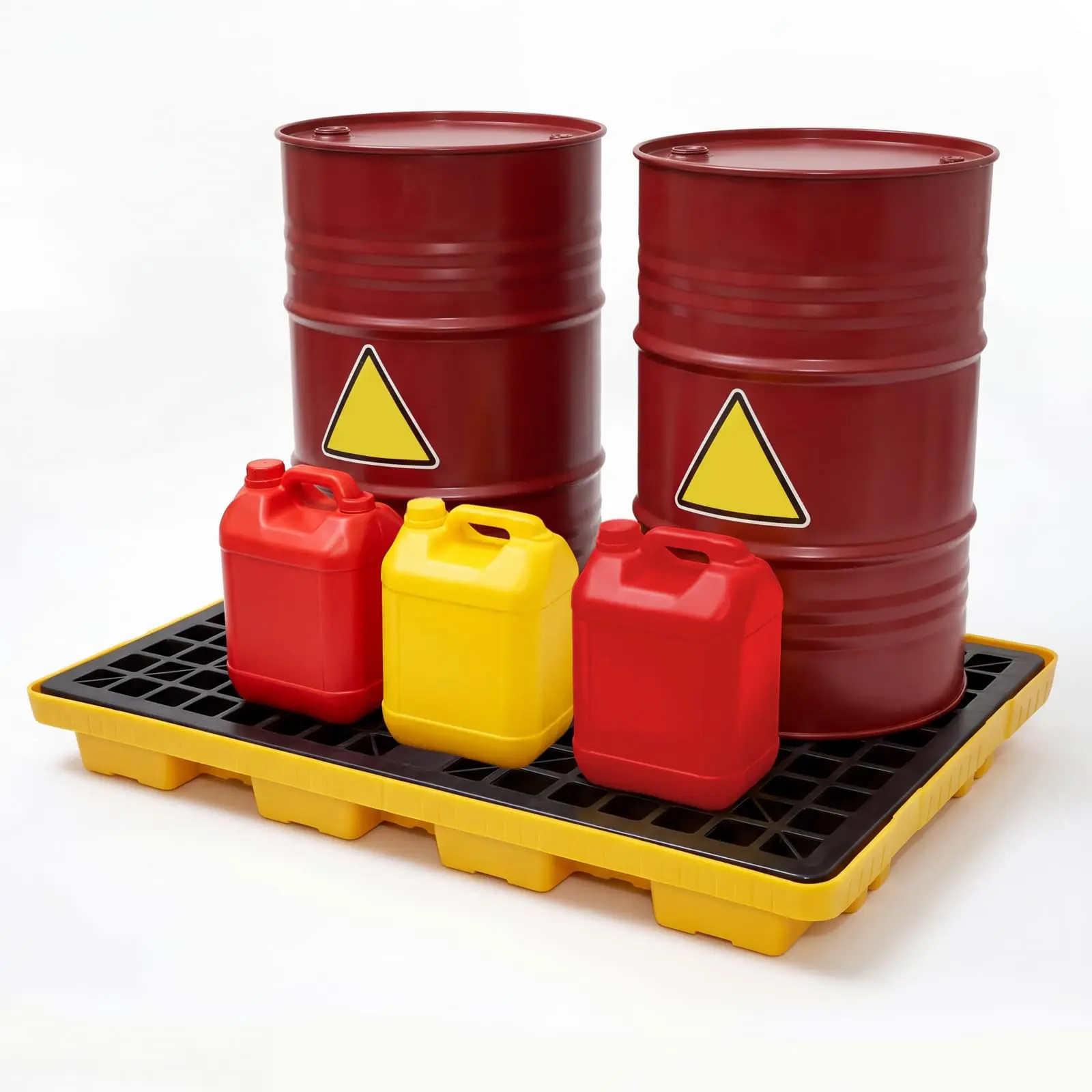 2-Drum Spill Containment Pallet, 2000 lb Capacity Polyethylene Tray - Stackable, 47.64x24.02x4.13 in Forklift-Ready Platform with Pockets, Removable Textured Grate, Leak Capture for Oil/Chemical Storage Safety Compliance
