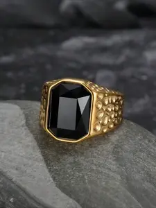 1pc Retro Style Stainless Steel Hammer Patterned Cubic Zirconia Men's Ring, Suitable for Daily Wear and Retro Personalized Accessories