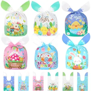 120 count Easter Treat Bags, 6 Style Easter Candy Bags for Kids, Cute Bunny Ear Plastic Small Easter Gift Bags Goodie Bags for Easter Party Favor Supplies