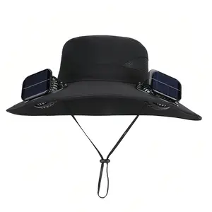 Solar Powered Dual Fan Sun Hat for Men & Women, UV Protection Wide Brim Fishing Hat, Hands-Free Cooling Fan Cap for Hiking, Gardening & Outdoor Work
