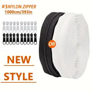 Zipper Set 5m/10m with Matching Pullers, 3# Chain Zipper, 2 Colors Available, Customizable Length, Ideal for Clothing, Bags, Home Textiles
