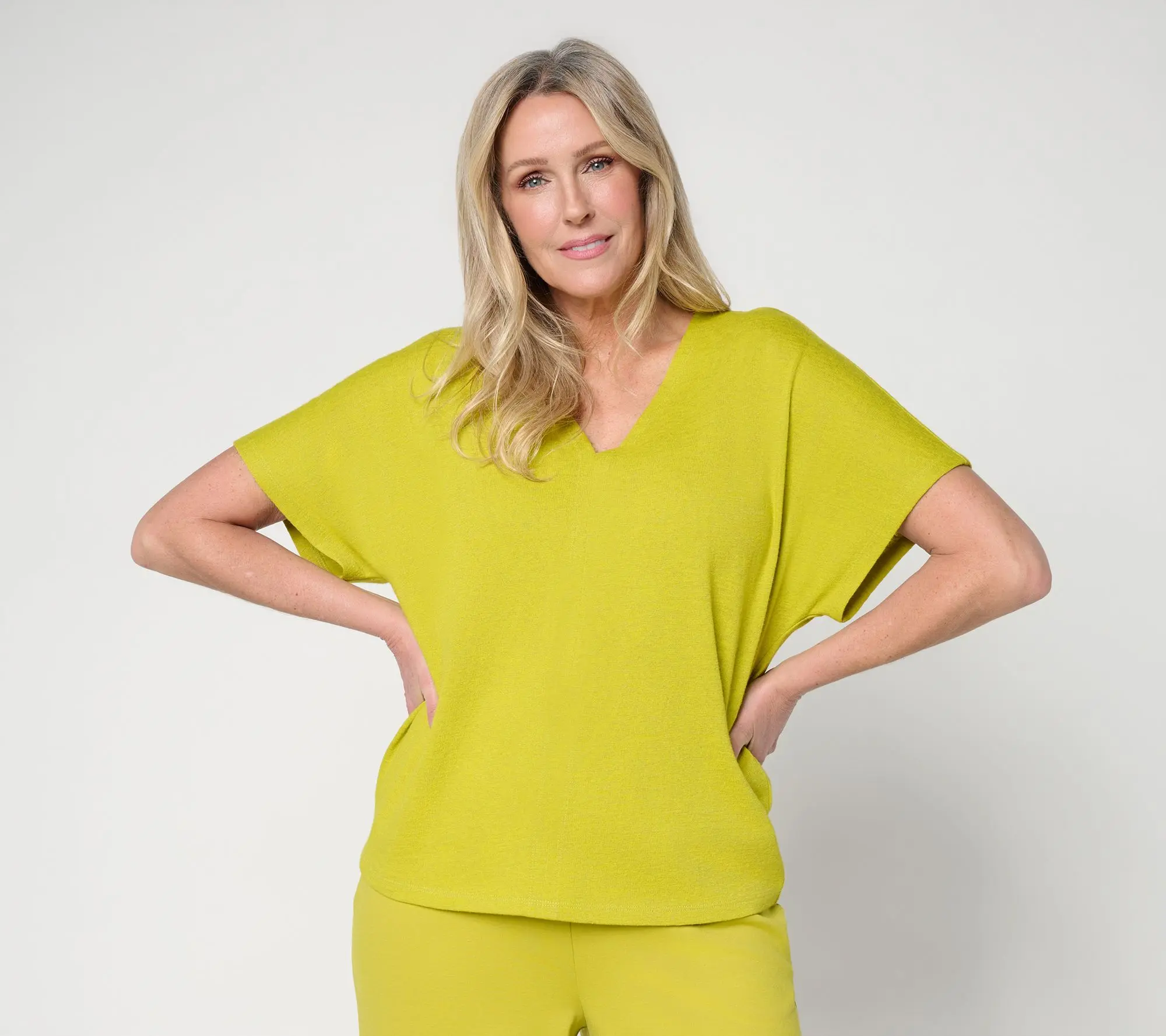 Carla Rockmore Collection V-Neck Dolman Sleeve Slub Knit Tee
