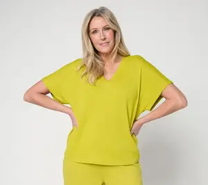 Carla Rockmore Collection V-Neck Dolman Sleeve Slub Knit Tee