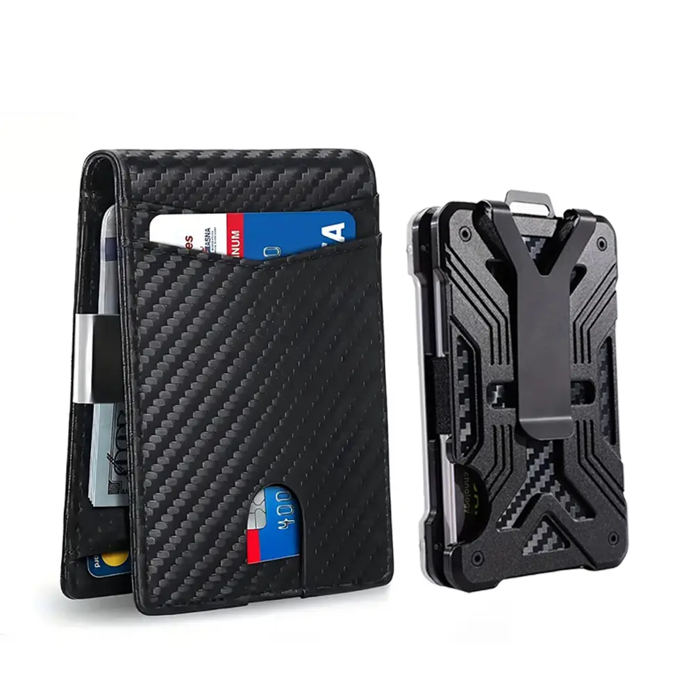 Men's Ultra-Thin RFID Blocking Wallet Set - 2pcs Minimalist Front Pocket Design Microfiber Bifold Wallet & Tactical Credit Card Holder with Multi Card Slots Large Capacity Money Clip