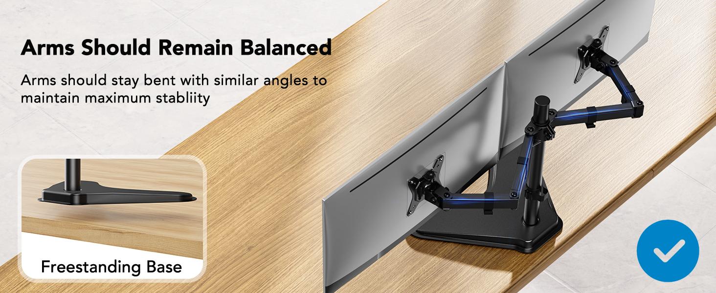 HUANUO 32 inches Dual Monitor Stand up to 17.6lbs per Arm, High-Grade Aluminum Free Standing Dual Monitors Mount for 2 Screens. Fully Adjustable Dual Monitor Stand for Desk with Tilt, Swivel, Rotation