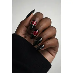 Midnight Akatsuki – Anime Inspired Black & Red Press-On Nails (Medium, 14pc Handmade Set)