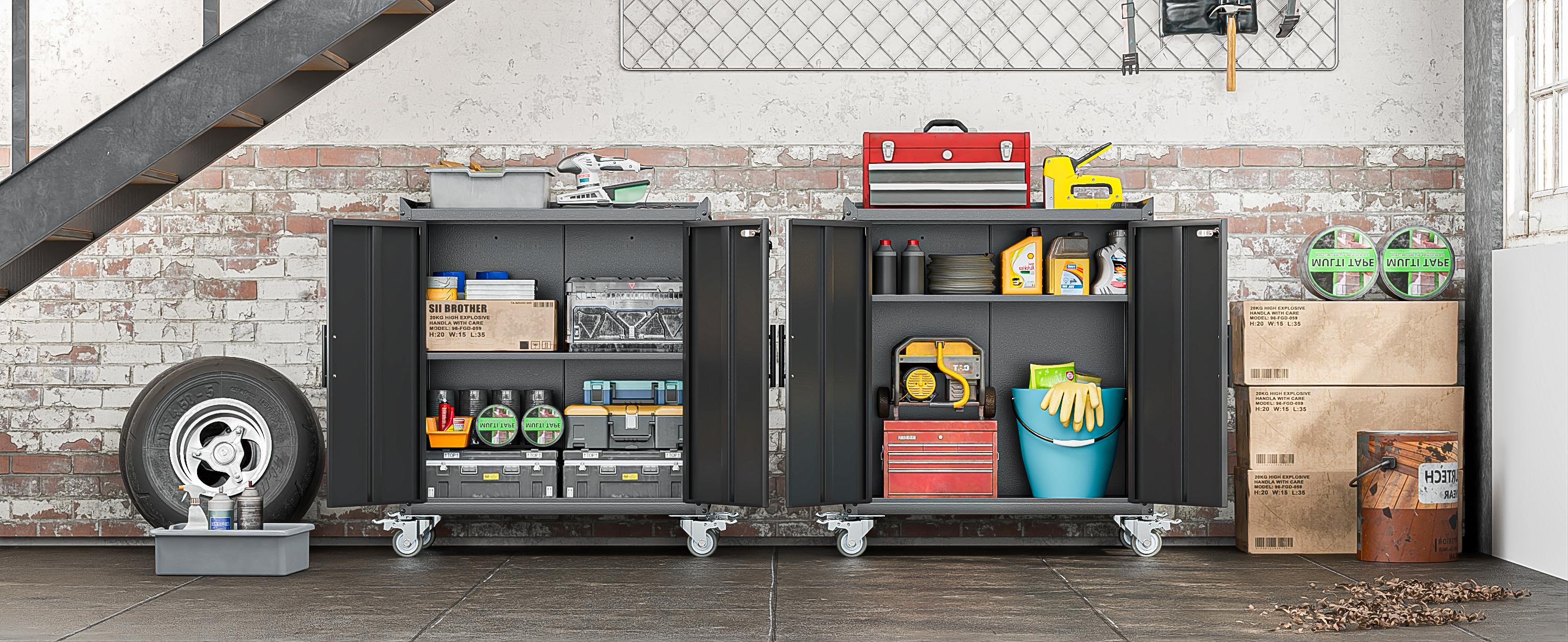 35.6"Metal Storage Cabinet with Wheels,Rolling Tool Cabinets with Doors and Adjustable Shelves,Lockable Garage Storage Cabinet,Heavy Duty Tool Chest for Home Office Utility Room,Assembly Required,