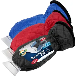[3 Pack Ice Scraper with Glove -  Windshield Scraper for Ice and Snow w/Fleece Mitt - Scrape and Remove Snow While Staying Warm -   Scraper Snow Brush (Black, Blue, Red)