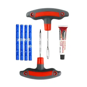 Car Motorcycle Electric Scooter Tubeless Tire Repair Kit with Vulcanizing Strips and Patching Tools