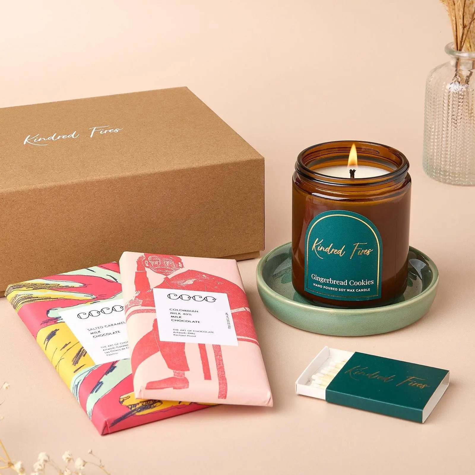 Candle & Chocolate Lover’s Gift Set - Christmas Candle Gift Set For Her - Candle Gift Set With Chocolate Bars and Gift Box