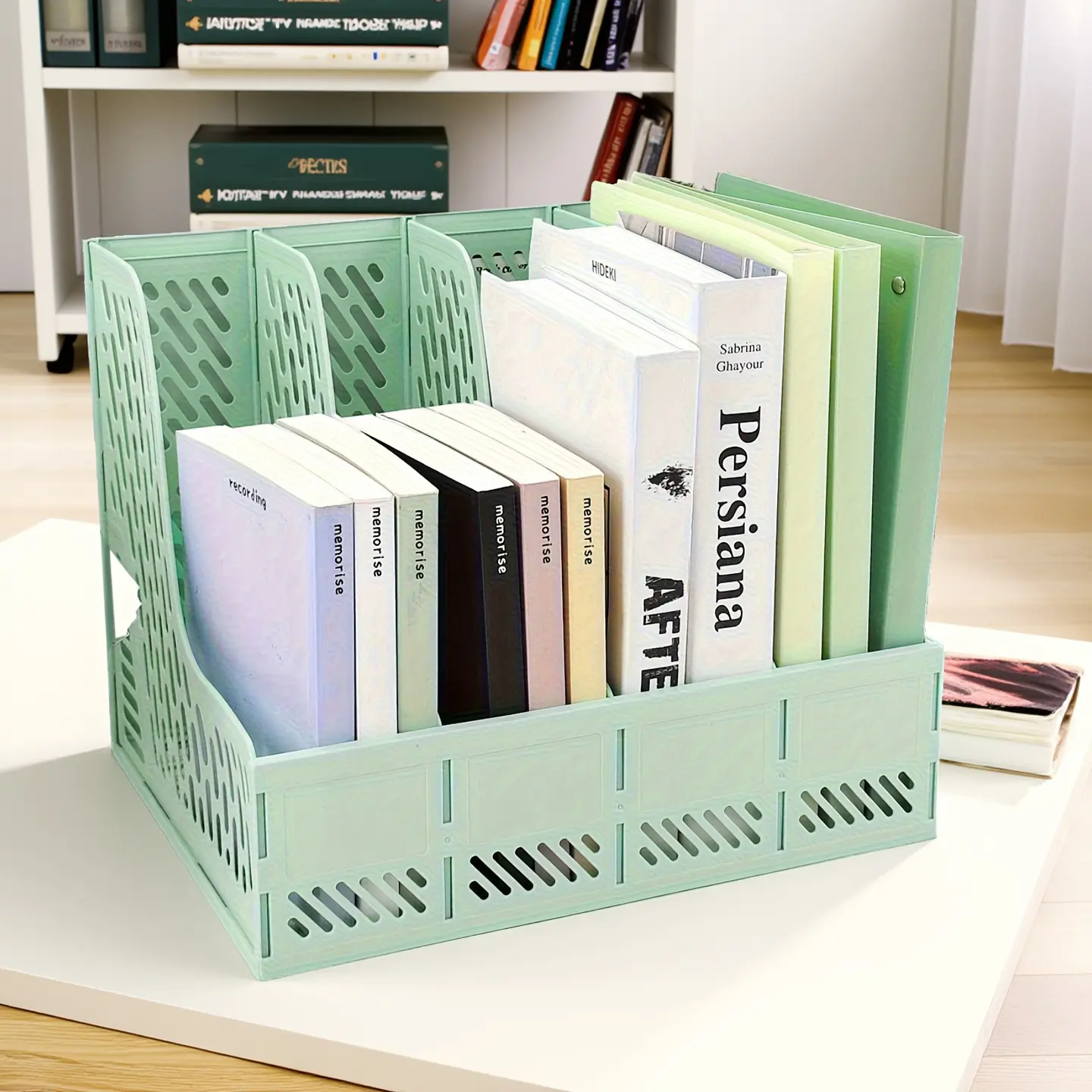 4-Tier Foldable Desktop Storage Rack & Tiered Shelf File Organizer - Durable PP Plastic, Matte Finish, Space-Saving Modern Design for Office, Home Desk Supplies