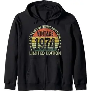 50 Year Old Gifts Vintage 1974 Limited Edition 50th Birthday Zip Hoodie