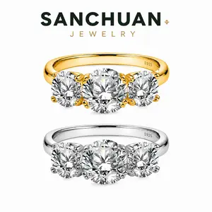 Elegant 3 Stone Moissanite Ring 2ct-4ct S925 Sterling Silver with 14K Gold Plating Anniversary Valentine Gift for Couples