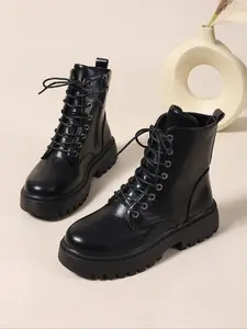 Women's Boots Comfortable Fashion Short Booties Bootlace Lace Up, Stylish Ladies Footwear for Casual Wear, Perfect for All Seasons