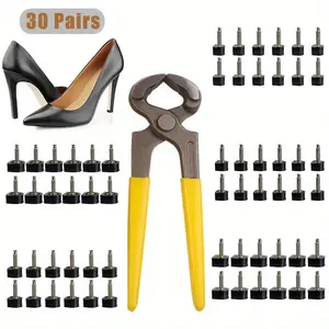 30 Pairs of 5 Sizes of High Heels,Replacement Pointed High Heels,Repair Pointed High Heels,U-shaped Replacement Cap Kit,8/9/10/11/12mm,with 6-inch Heel Pliers,Hand Tools Kits