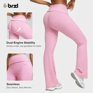 BRXL No Front Seam Fold Over Flare Leggings for Tall Women 31" Foldover Slim Leggings Mid Low Waist Lounge Buttery Soft Pants-1