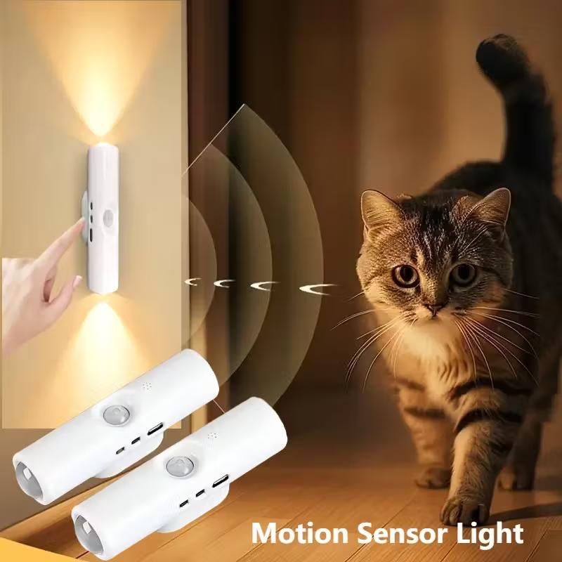 Smart LED Night Light with Motion Sensor, RGB Gradient Dimmable Wall Lamp, USB Rechargeable Indoor Ambient Lighting, Magnetic Step Lamp for Entryway,Wall Light for Bedroom Living Room Hallway Wireless USB-C