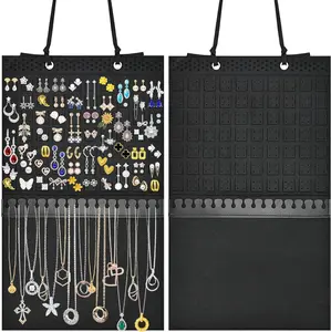 Hanging Earring Holder Organizer, Upgraded Wall Jewelry Organizer Storage for Earrings, Necklaces, Bracelets and Ankles, Premium Black Earring Display Hanger for Women & Girls