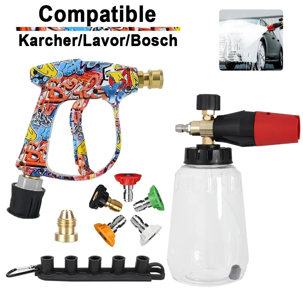 Graffiti-Style Metal Foam Gun Kit for Karcher K2-K7, Bosch, Nilfisk, Lavor Pressure Washers, Ergonomic Foam Lance Sprayer for Car, RV & Truck Cleaning, Car Wash Equipment, Car Wash Accessory