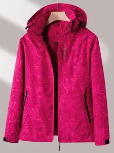 Women'S Windproof Jacket with Full-Zip Front - Lightweight Outdoor Coat, Stand Collar, Non-Stretch Fabric for Hiking, Camping, Travel - Bright Pink Windproof Shell (Spring/Fall/Summer) - Easy-Care Design, Hiking Gear, Camping